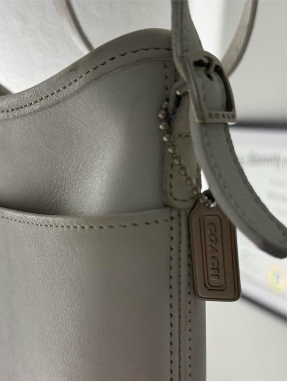 Coach Pebble Leather Shoulder Bag in Light Gray
